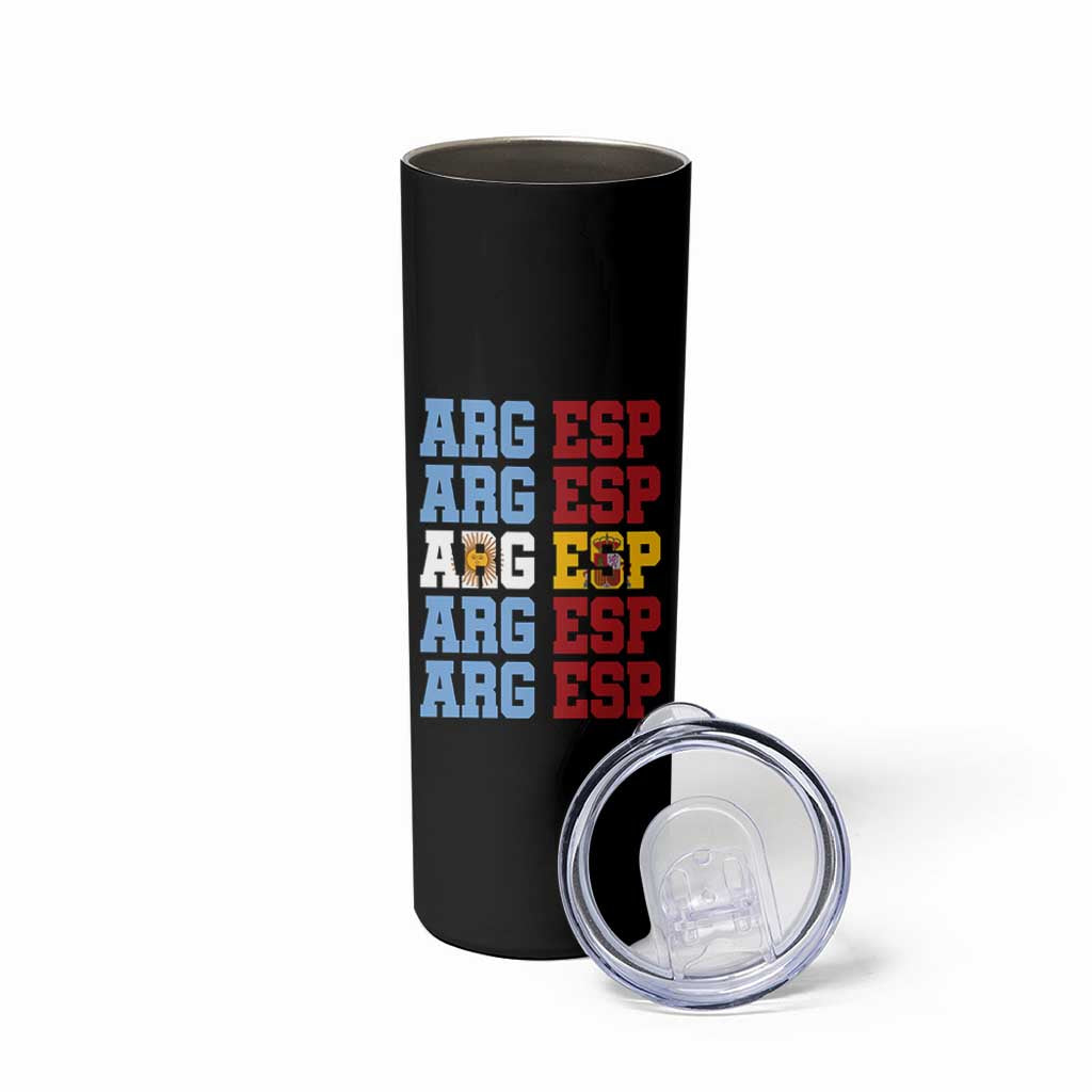 Retro ARG ESP Argentina Espana Flag Typography Graphic Skinny Tumbler Country Code Dual Argentine Spainish Heritage Pride