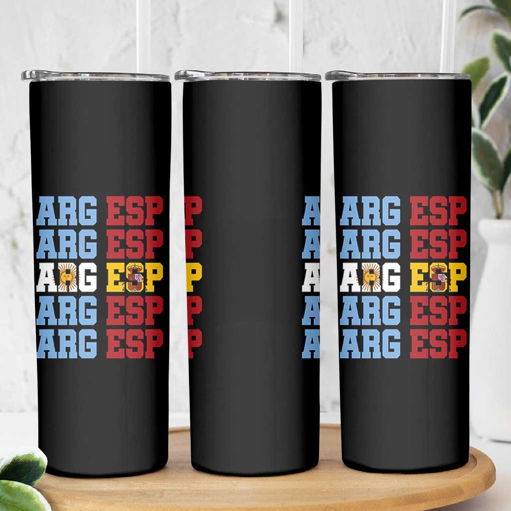 Retro ARG ESP Argentina Espana Flag Typography Graphic Skinny Tumbler Country Code Dual Argentine Spainish Heritage Pride
