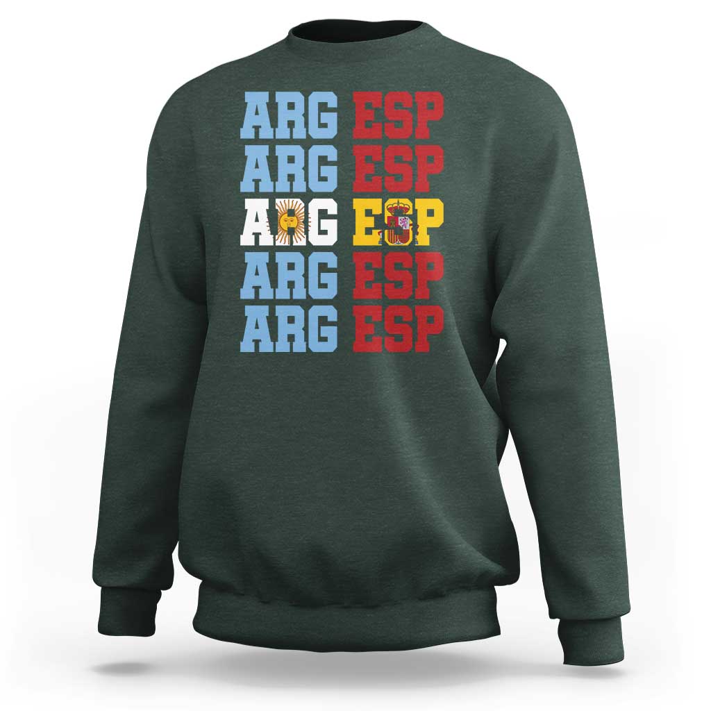 Retro ARG ESP Argentina Espana Flag Typography Graphic Sweatshirt Country Code Dual Argentine Spainish Heritage Pride