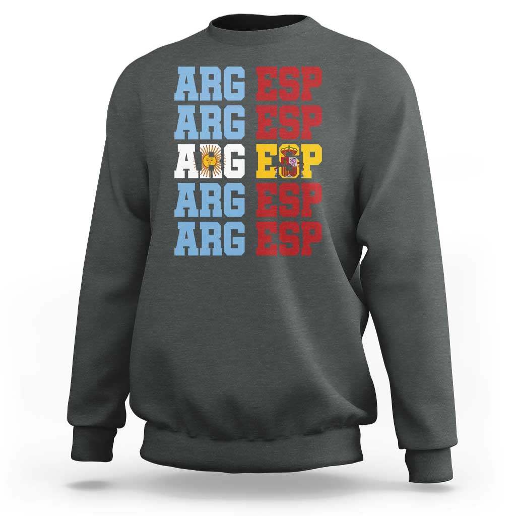 Retro ARG ESP Argentina Espana Flag Typography Graphic Sweatshirt Country Code Dual Argentine Spainish Heritage Pride