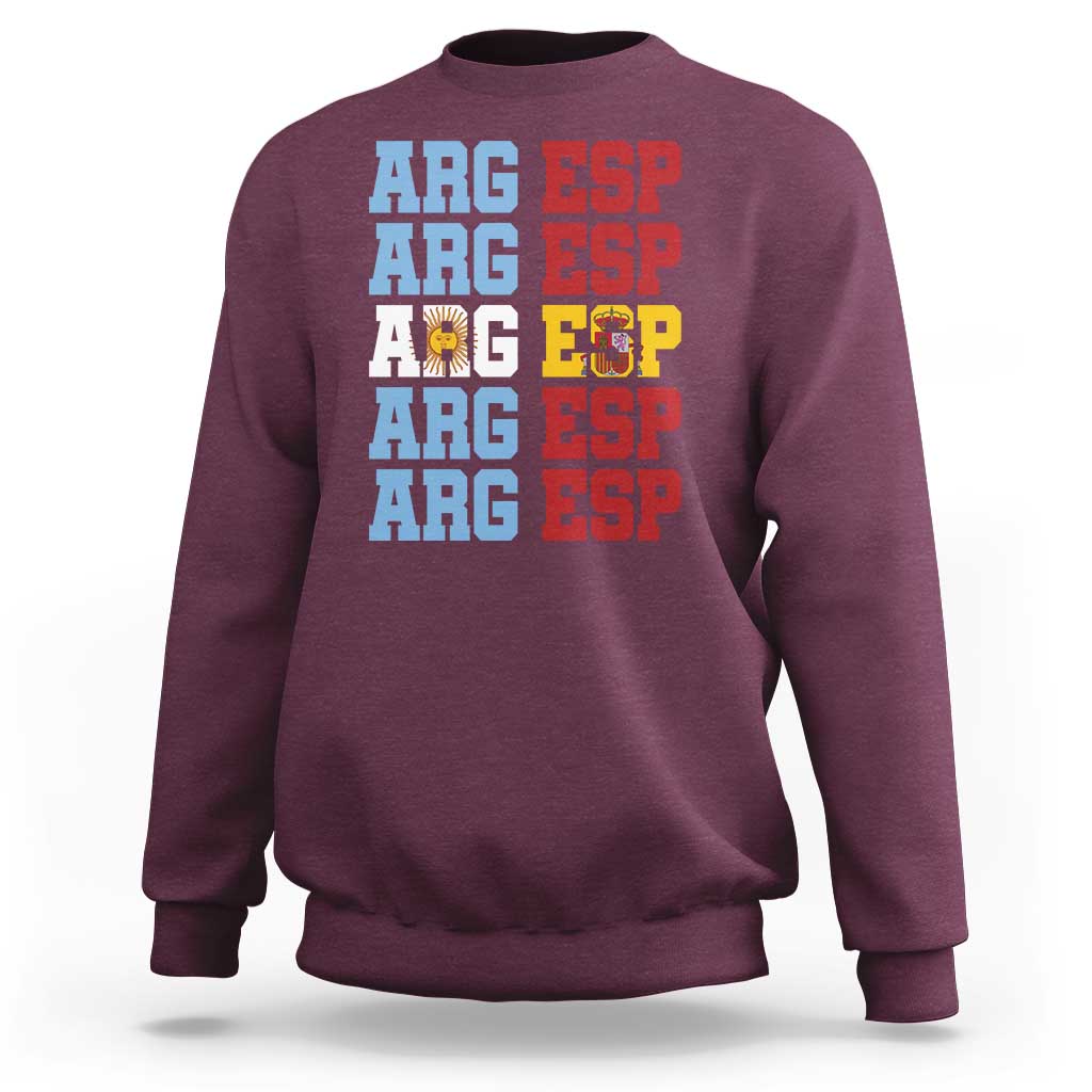 Retro ARG ESP Argentina Espana Flag Typography Graphic Sweatshirt Country Code Dual Argentine Spainish Heritage Pride