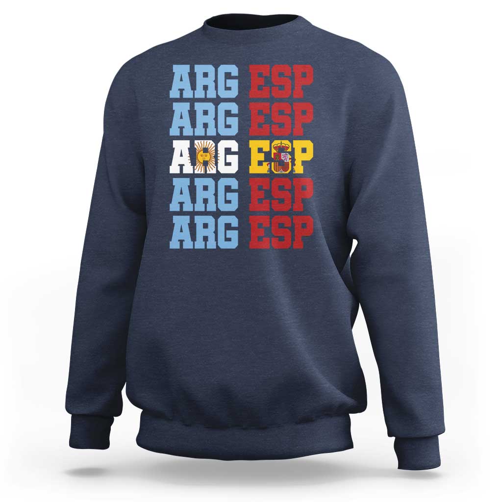 Retro ARG ESP Argentina Espana Flag Typography Graphic Sweatshirt Country Code Dual Argentine Spainish Heritage Pride