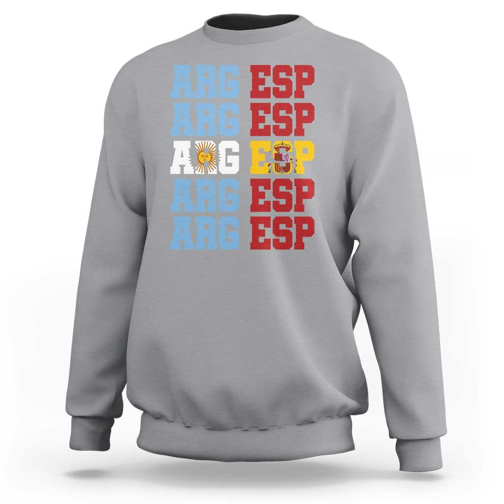 Retro ARG ESP Argentina Espana Flag Typography Graphic Sweatshirt Country Code Dual Argentine Spainish Heritage Pride