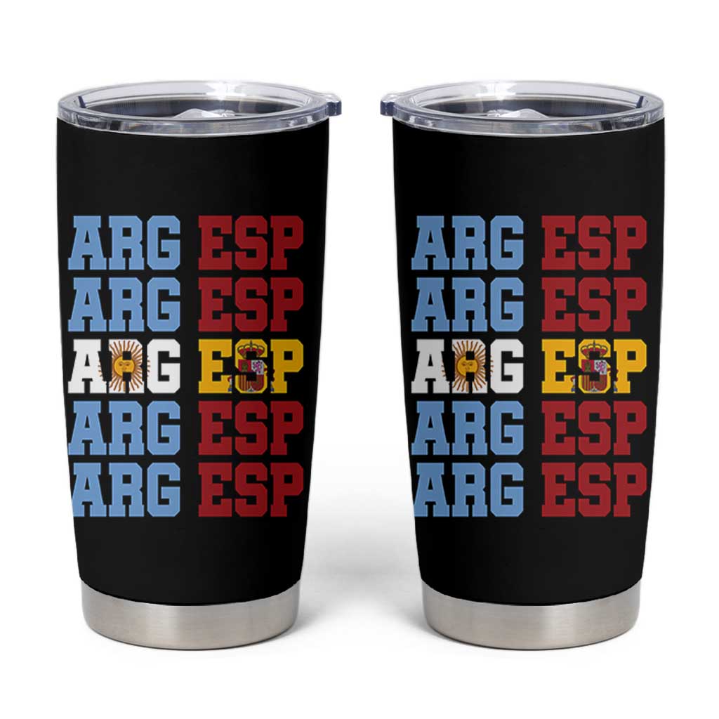 Retro ARG ESP Argentina Espana Flag Typography Graphic Tumbler Cup Country Code Dual Argentine Spainish Heritage Pride