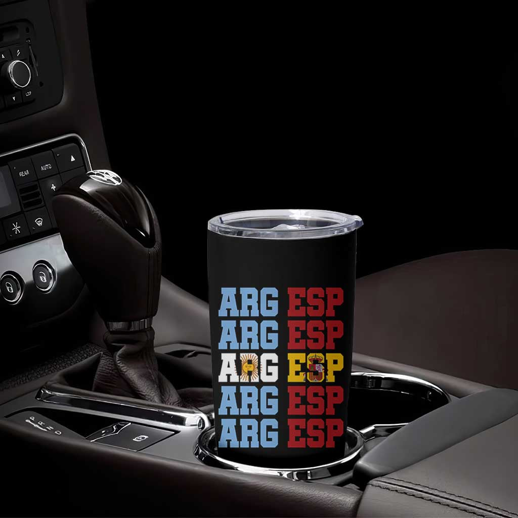 Retro ARG ESP Argentina Espana Flag Typography Graphic Tumbler Cup Country Code Dual Argentine Spainish Heritage Pride