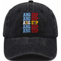 Retro ARG ESP Argentina Espana Flag Typography Graphic Washed Cotton Baseball Cap Country Code Dual Argentine Spainish Heritage Pride