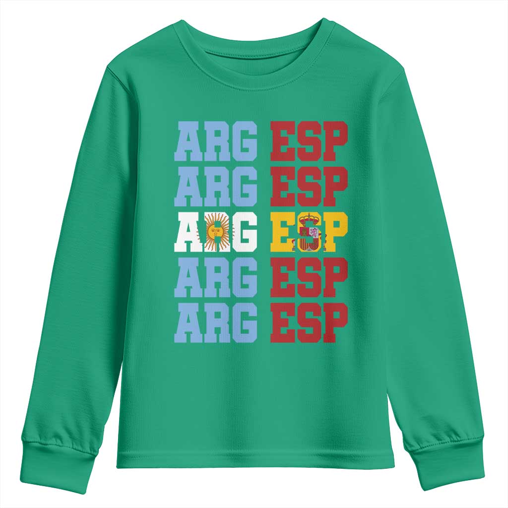 Retro ARG ESP Argentina Espana Flag Typography Graphic Youth Sweatshirt Country Code Dual Argentine Spainish Heritage Pride
