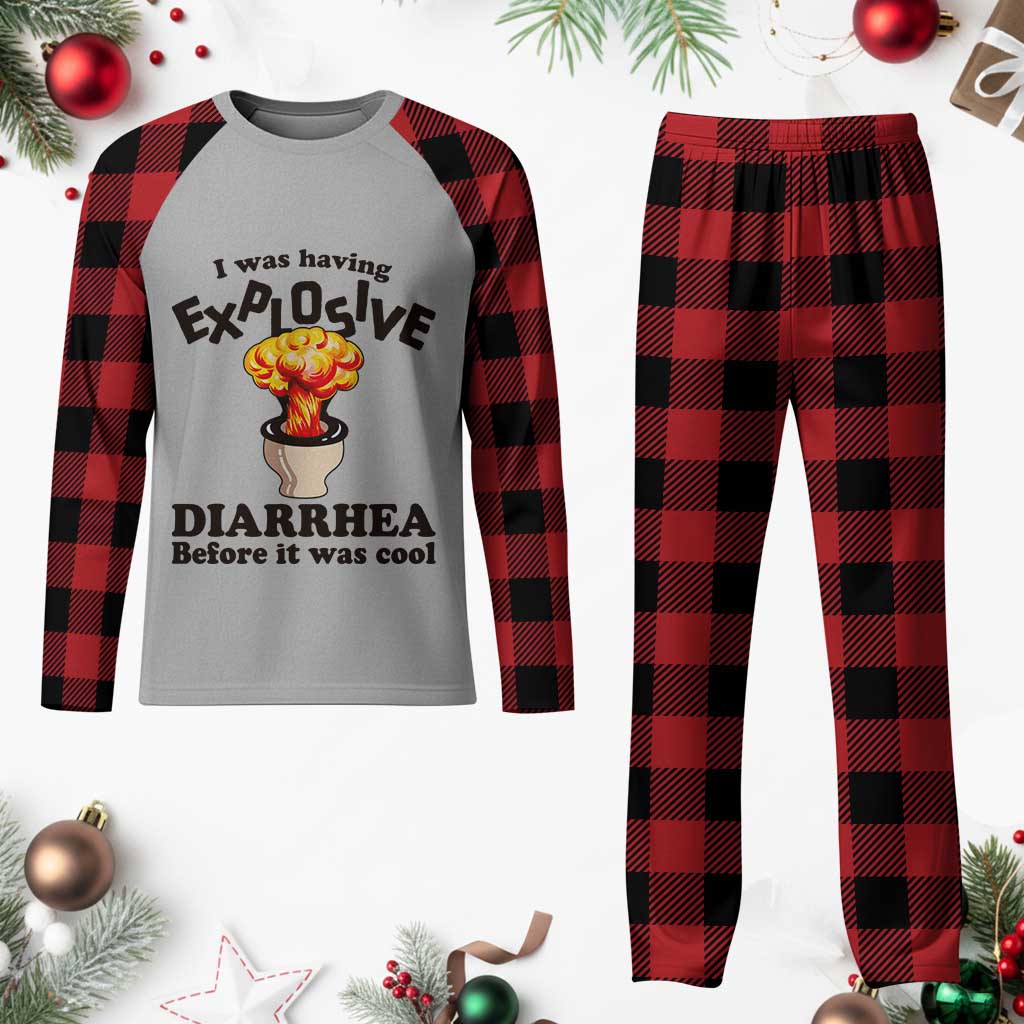 Funny Toilet Mushroom Cloud Gag Graphic Plaid Pajama Set I Was Having Explosive Diarrhea Before It Was Cool