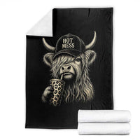 Hot Mess Highland Cow Sipping Iced Coffee Meme Throw Blanket Funny Sarcastic Everyday Life Country Western Style