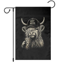 Hot Mess Highland Cow Sipping Iced Coffee Meme Garden Flag Funny Sarcastic Everyday Life Country Western Style