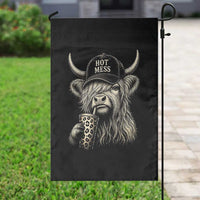 Hot Mess Highland Cow Sipping Iced Coffee Meme Garden Flag Funny Sarcastic Everyday Life Country Western Style