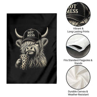 Hot Mess Highland Cow Sipping Iced Coffee Meme Garden Flag Funny Sarcastic Everyday Life Country Western Style