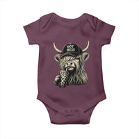 Hot Mess Highland Cow Sipping Iced Coffee Meme Baby Onesie Funny Sarcastic Everyday Life Country Western Style
