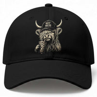 Hot Mess Highland Cow Sipping Iced Coffee Meme Baseball Cap Funny Sarcastic Everyday Life Country Western Style