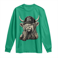 Hot Mess Highland Cow Sipping Iced Coffee Meme Long Sleeve Shirt Funny Sarcastic Everyday Life Country Western Style