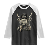 Hot Mess Highland Cow Sipping Iced Coffee Meme Raglan Shirt Funny Sarcastic Everyday Life Country Western Style