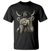 Hot Mess Highland Cow Sipping Iced Coffee Meme T Shirt Funny Sarcastic Everyday Life Country Western Style