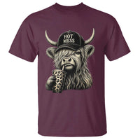 Hot Mess Highland Cow Sipping Iced Coffee Meme T Shirt Funny Sarcastic Everyday Life Country Western Style
