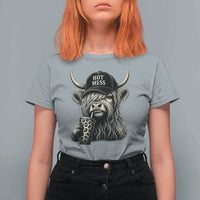 Hot Mess Highland Cow Sipping Iced Coffee Meme T Shirt For Women Funny Sarcastic Everyday Life Country Western Style
