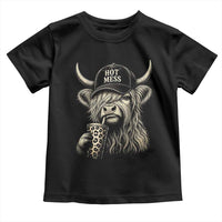 Hot Mess Highland Cow Sipping Iced Coffee Meme Toddler T Shirt Funny Sarcastic Everyday Life Country Western Style