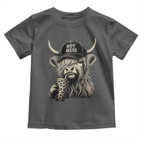 Hot Mess Highland Cow Sipping Iced Coffee Meme Toddler T Shirt Funny Sarcastic Everyday Life Country Western Style