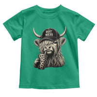 Hot Mess Highland Cow Sipping Iced Coffee Meme Toddler T Shirt Funny Sarcastic Everyday Life Country Western Style