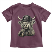 Hot Mess Highland Cow Sipping Iced Coffee Meme Toddler T Shirt Funny Sarcastic Everyday Life Country Western Style