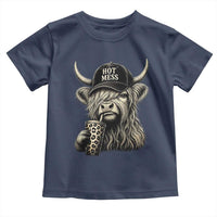 Hot Mess Highland Cow Sipping Iced Coffee Meme Toddler T Shirt Funny Sarcastic Everyday Life Country Western Style