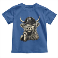 Hot Mess Highland Cow Sipping Iced Coffee Meme Toddler T Shirt Funny Sarcastic Everyday Life Country Western Style