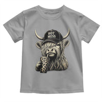 Hot Mess Highland Cow Sipping Iced Coffee Meme Toddler T Shirt Funny Sarcastic Everyday Life Country Western Style
