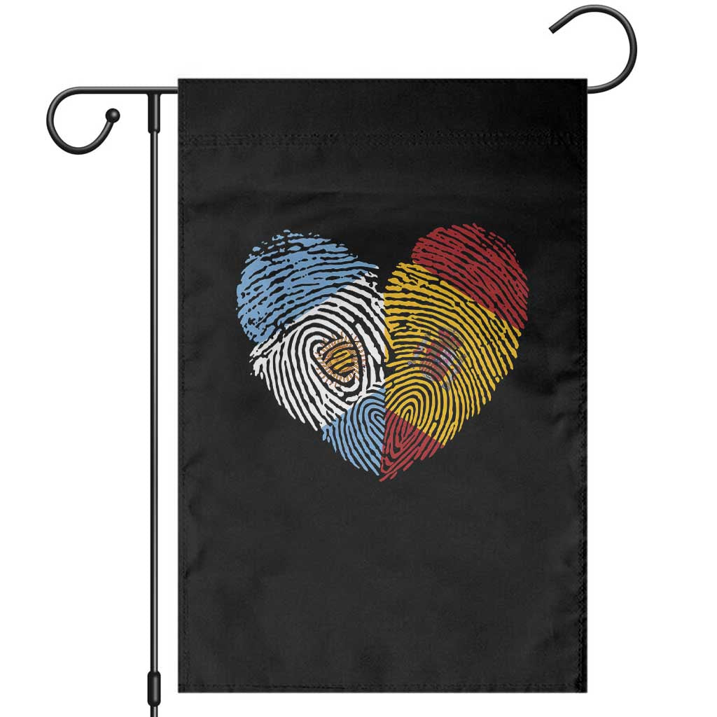 Argentina Spain Flag Mixed Roots Fingerprint Heart Graphic Garden Flag Argentine Spanish Dual Heritage Hispanic Pride Match Day