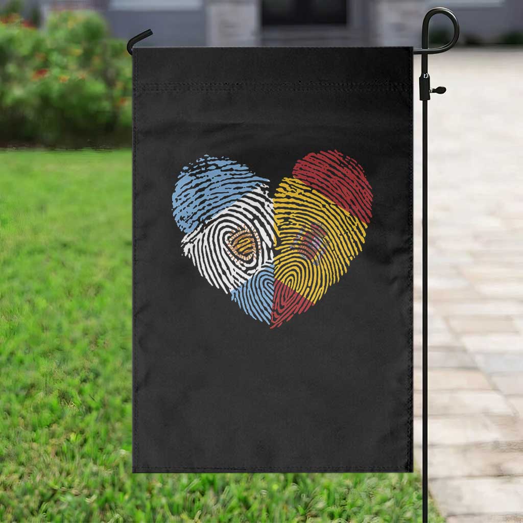 Argentina Spain Flag Mixed Roots Fingerprint Heart Graphic Garden Flag Argentine Spanish Dual Heritage Hispanic Pride Match Day