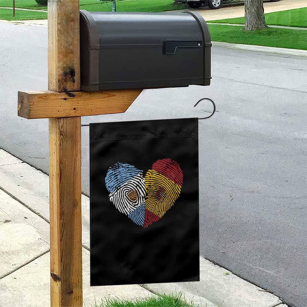Argentina Spain Flag Mixed Roots Fingerprint Heart Graphic Garden Flag Argentine Spanish Dual Heritage Hispanic Pride Match Day