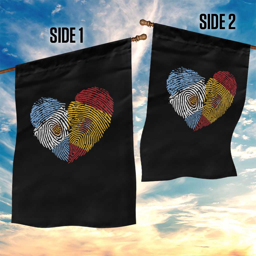 Argentina Spain Flag Mixed Roots Fingerprint Heart Graphic Garden Flag Argentine Spanish Dual Heritage Hispanic Pride Match Day