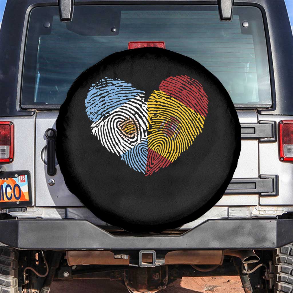 Argentina Spain Flag Mixed Roots Fingerprint Heart Graphic Spare Tire Cover Argentine Spanish Dual Heritage Hispanic Pride Match Day