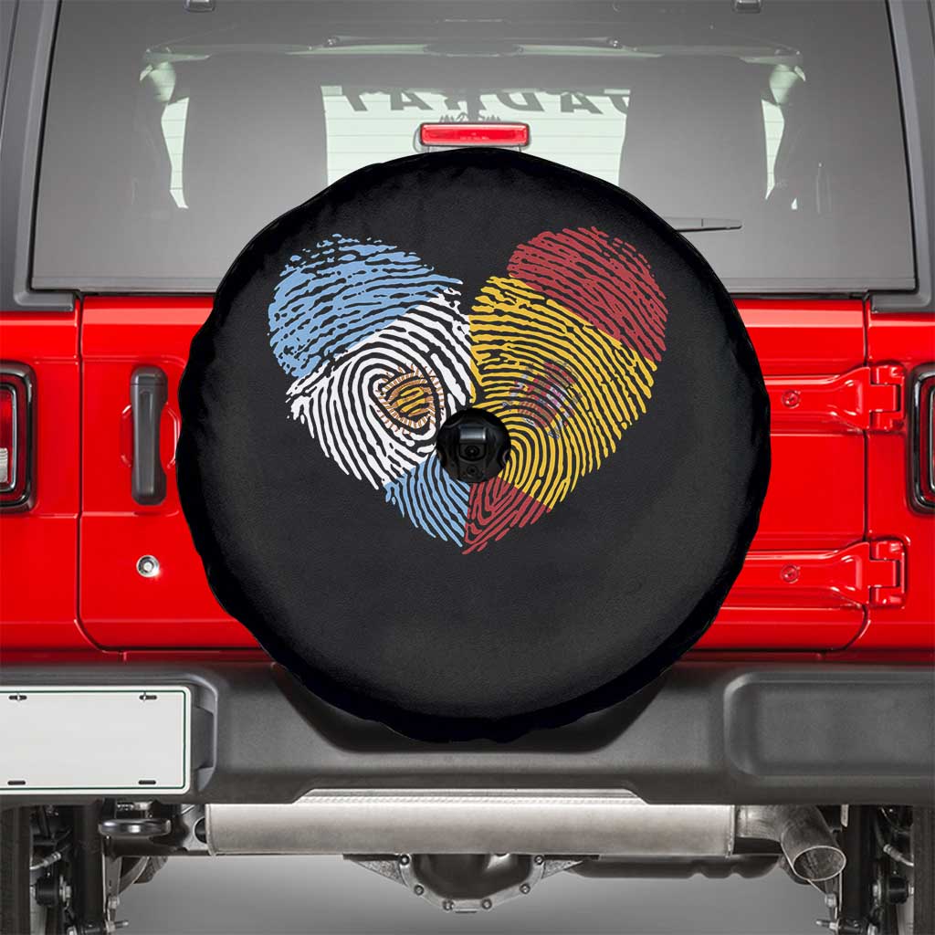 Argentina Spain Flag Mixed Roots Fingerprint Heart Graphic Spare Tire Cover Argentine Spanish Dual Heritage Hispanic Pride Match Day