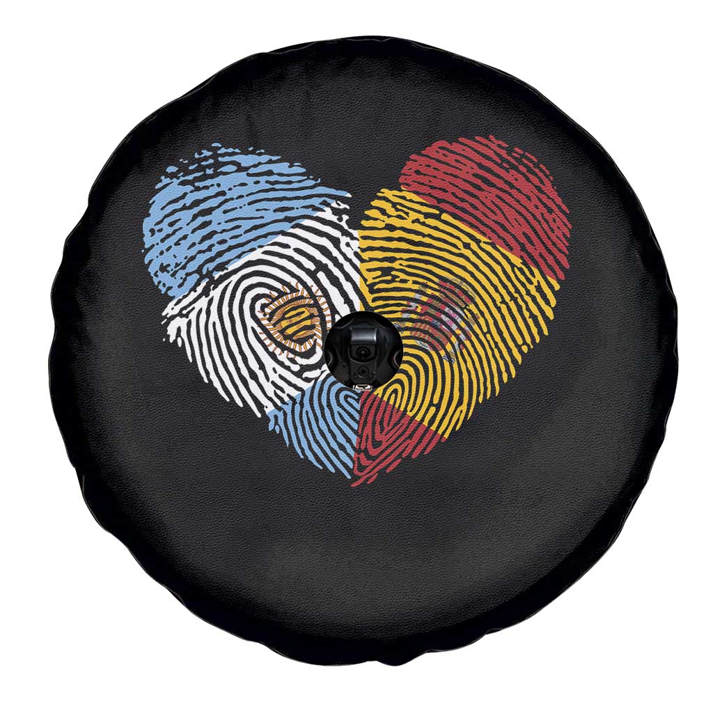 Argentina Spain Flag Mixed Roots Fingerprint Heart Graphic Spare Tire Cover Argentine Spanish Dual Heritage Hispanic Pride Match Day