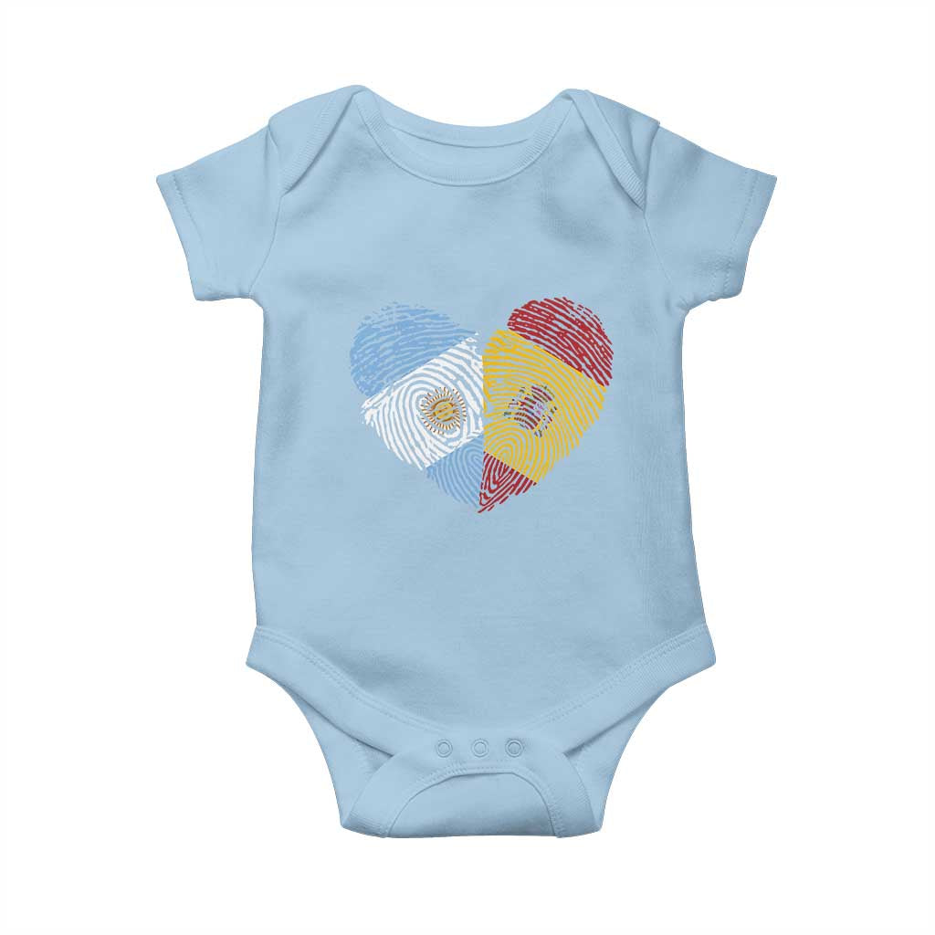 Argentina Spain Flag Mixed Roots Fingerprint Heart Graphic Baby Onesie Argentine Spanish Dual Heritage Hispanic Pride Match Day