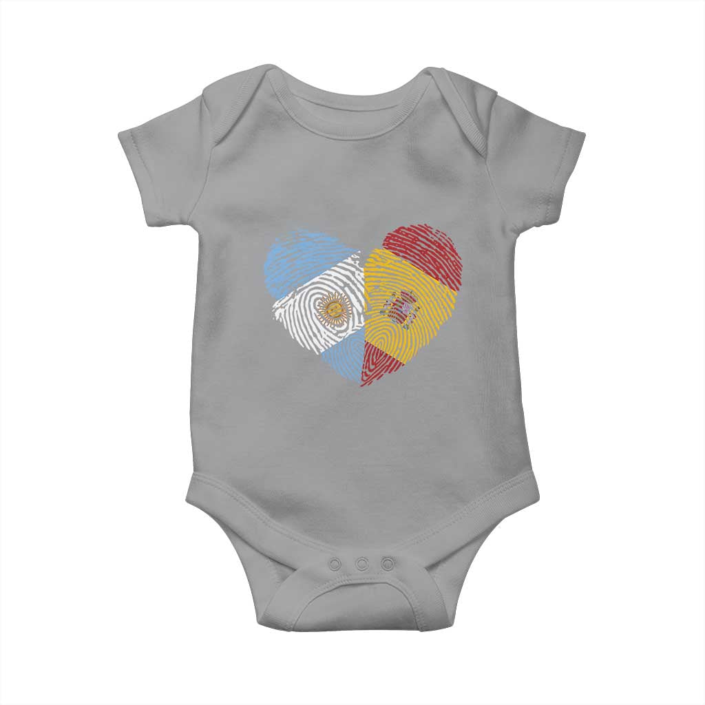 Argentina Spain Flag Mixed Roots Fingerprint Heart Graphic Baby Onesie Argentine Spanish Dual Heritage Hispanic Pride Match Day