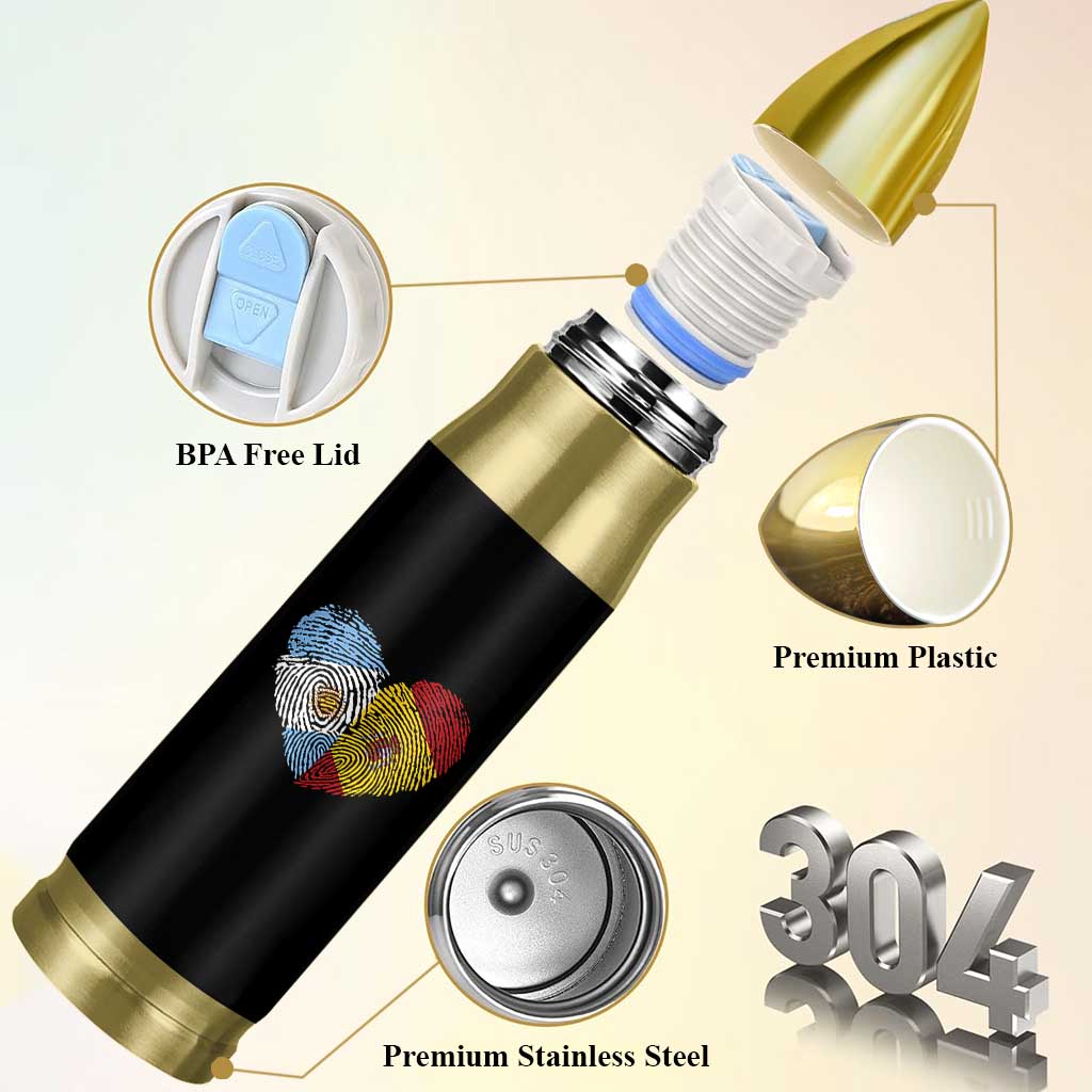 Argentina Spain Flag Mixed Roots Fingerprint Heart Graphic Bullet Tumbler Argentine Spanish Dual Heritage Hispanic Pride Match Day