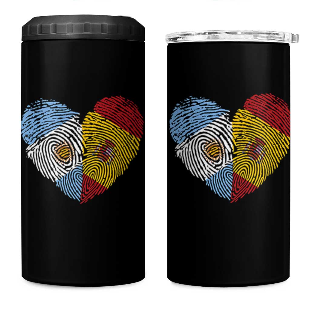 Argentina Spain Flag Mixed Roots Fingerprint Heart Graphic 4 in 1 Can Cooler Tumbler Argentine Spanish Dual Heritage Hispanic Pride Match Day