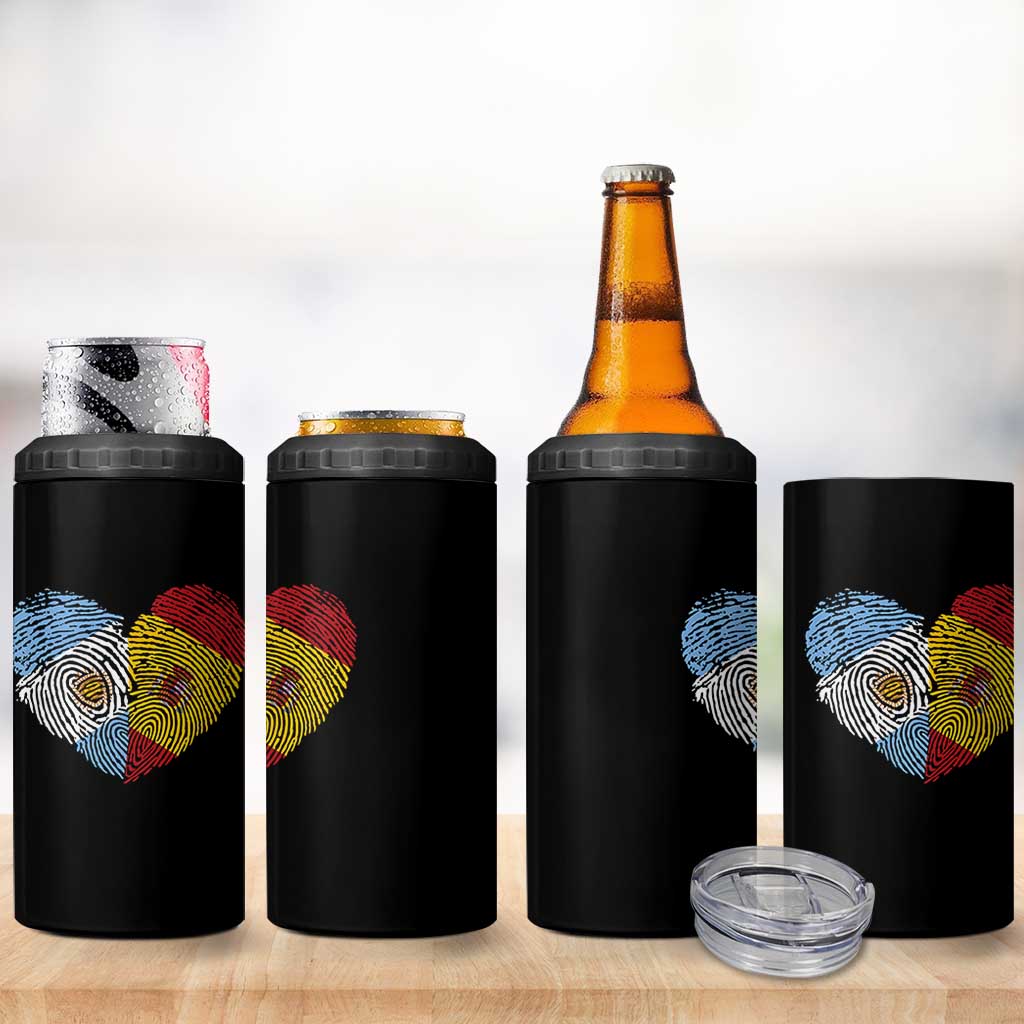 Argentina Spain Flag Mixed Roots Fingerprint Heart Graphic 4 in 1 Can Cooler Tumbler Argentine Spanish Dual Heritage Hispanic Pride Match Day
