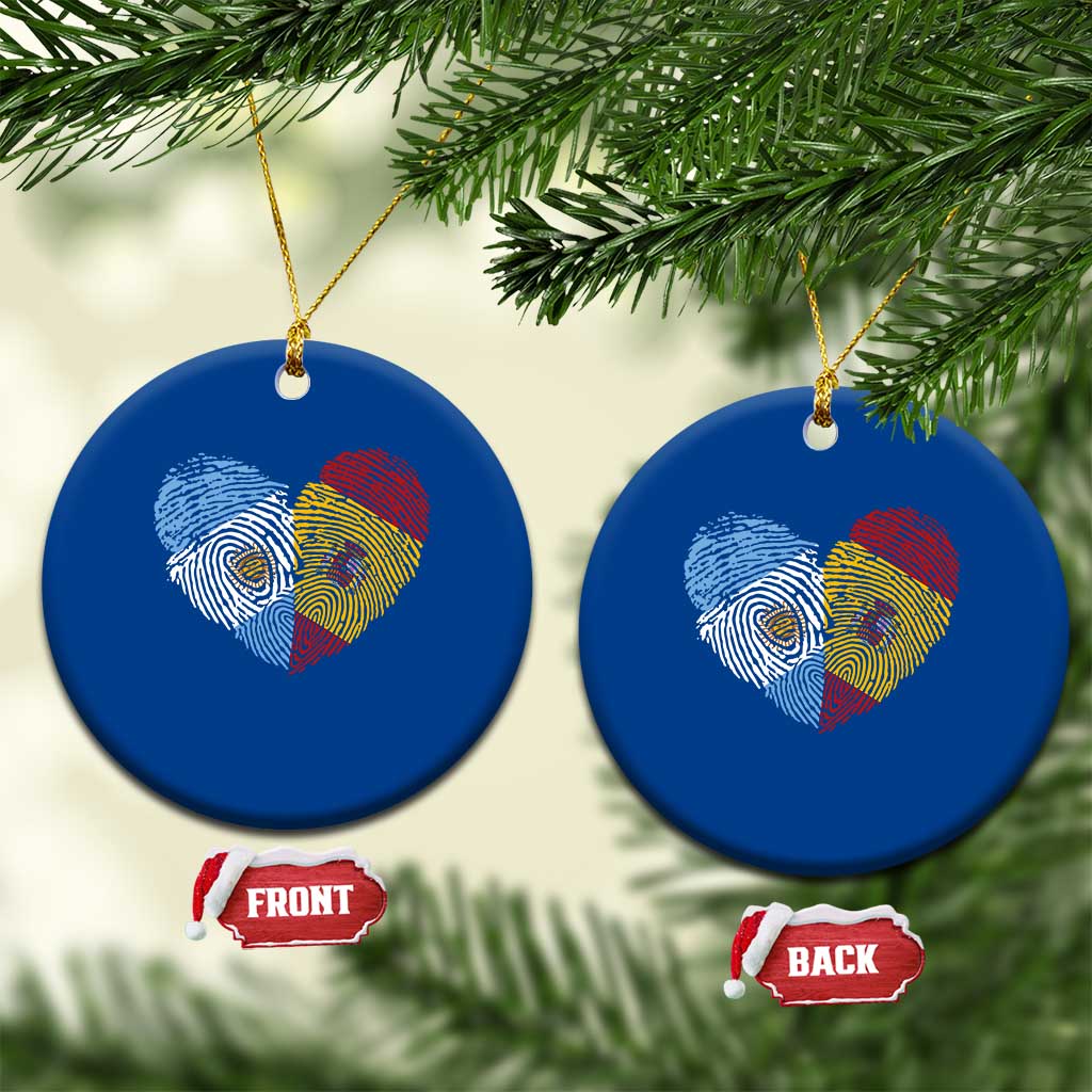 Argentina Spain Flag Mixed Roots Fingerprint Heart Graphic Ceramic Ornament Argentine Spanish Dual Heritage Hispanic Pride Match Day
