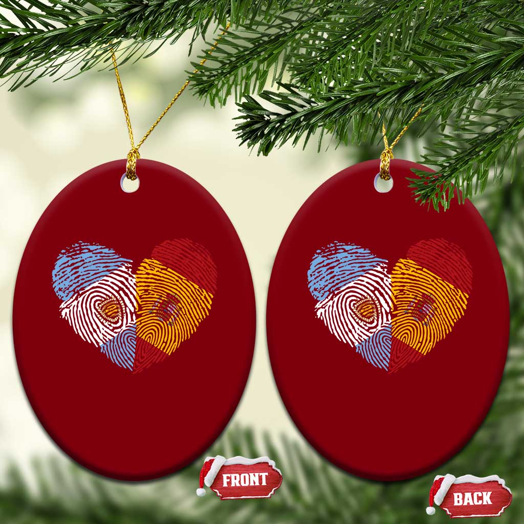 Argentina Spain Flag Mixed Roots Fingerprint Heart Graphic Ceramic Ornament Argentine Spanish Dual Heritage Hispanic Pride Match Day