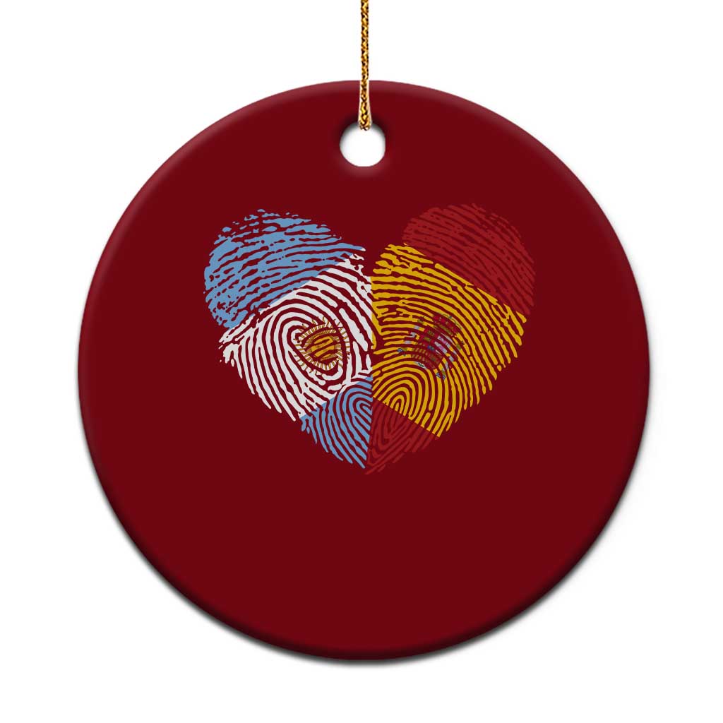 Argentina Spain Flag Mixed Roots Fingerprint Heart Graphic Ceramic Ornament Argentine Spanish Dual Heritage Hispanic Pride Match Day