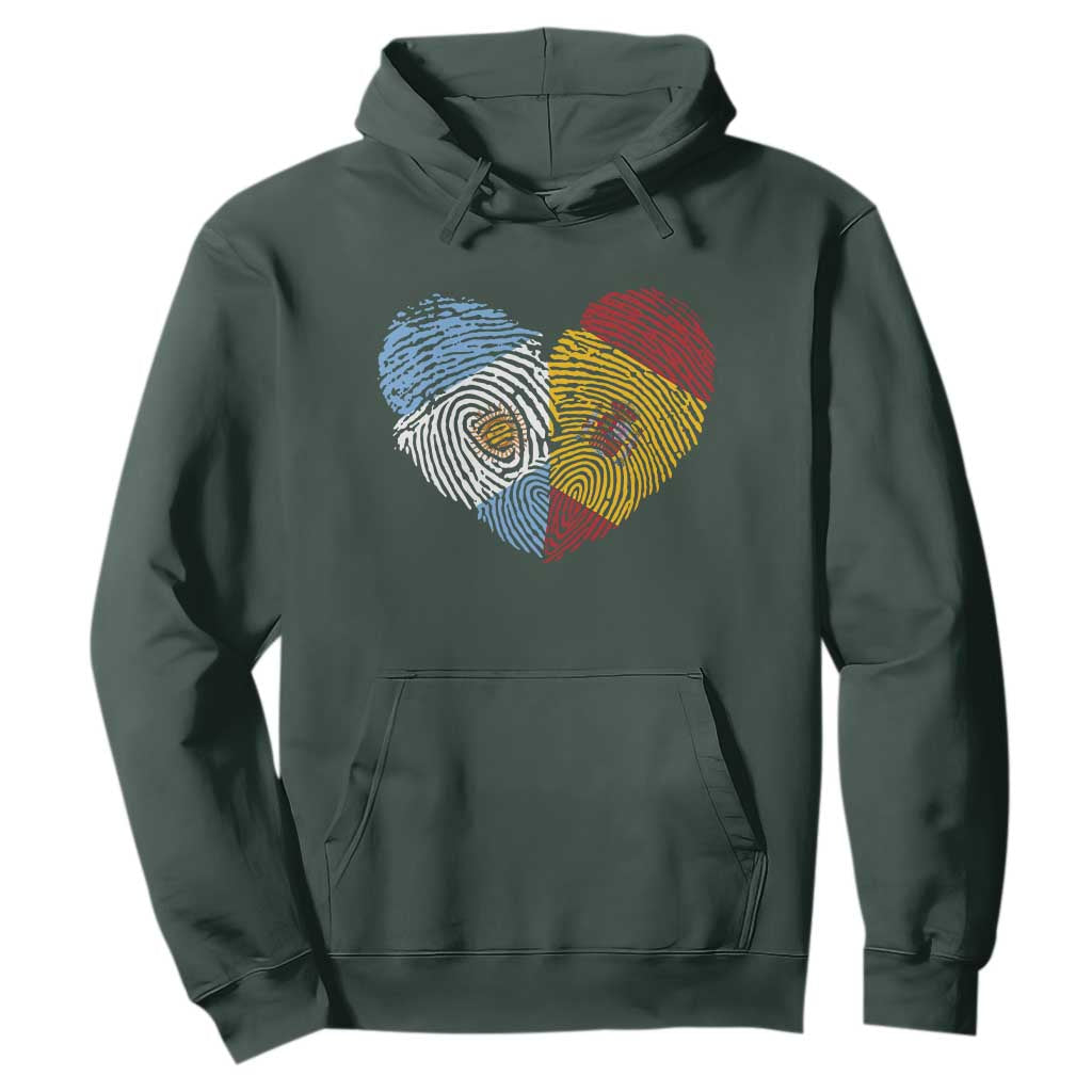 Argentina Spain Flag Mixed Roots Fingerprint Heart Graphic Hoodie Argentine Spanish Dual Heritage Hispanic Pride Match Day