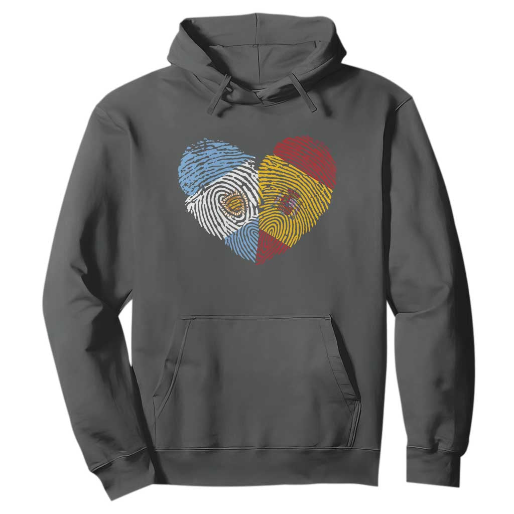 Argentina Spain Flag Mixed Roots Fingerprint Heart Graphic Hoodie Argentine Spanish Dual Heritage Hispanic Pride Match Day