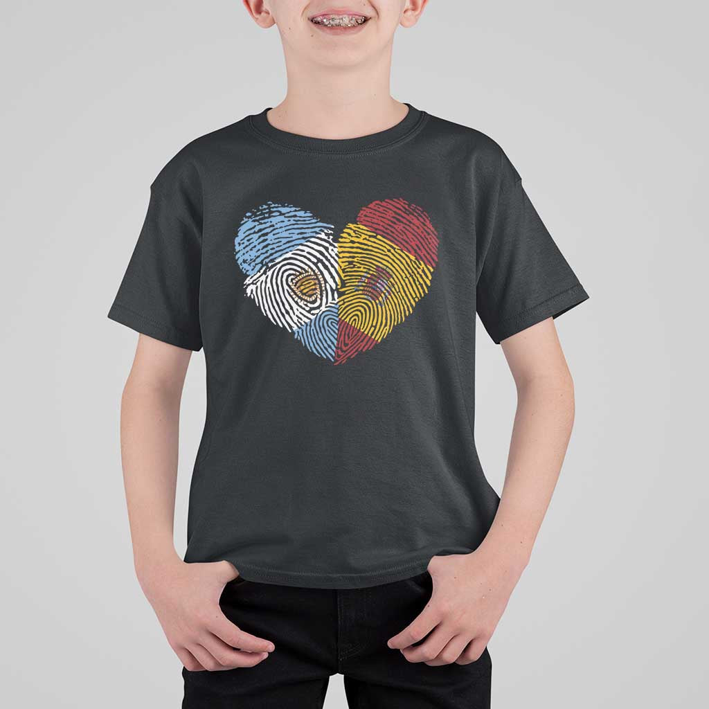Argentina Spain Flag Mixed Roots Fingerprint Heart Graphic T Shirt For Kid Argentine Spanish Dual Heritage Hispanic Pride Match Day TS02