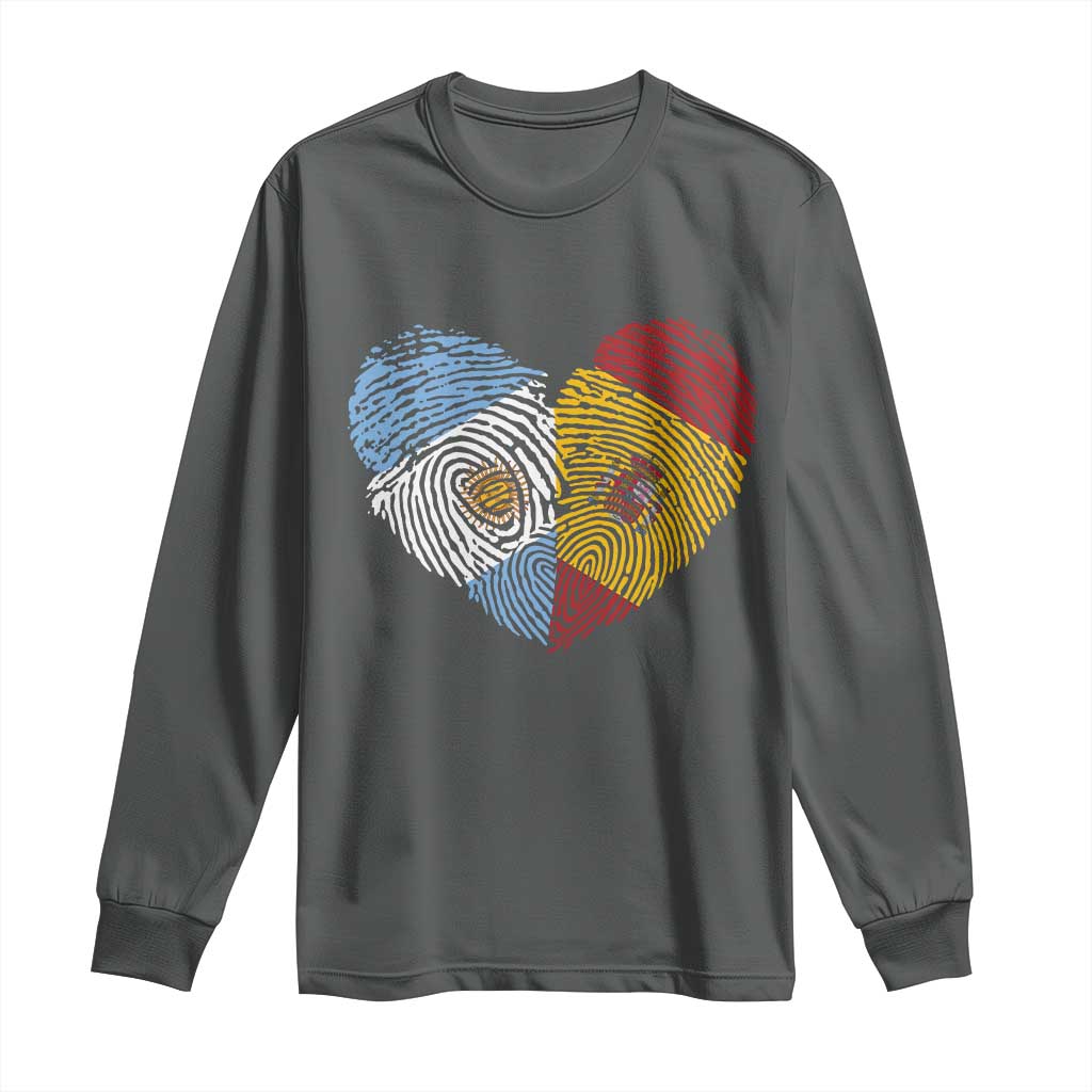 Argentina Spain Flag Mixed Roots Fingerprint Heart Graphic Long Sleeve Shirt Argentine Spanish Dual Heritage Hispanic Pride Match Day
