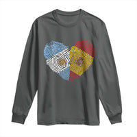 Argentina Spain Flag Mixed Roots Fingerprint Heart Graphic Long Sleeve Shirt Argentine Spanish Dual Heritage Hispanic Pride Match Day